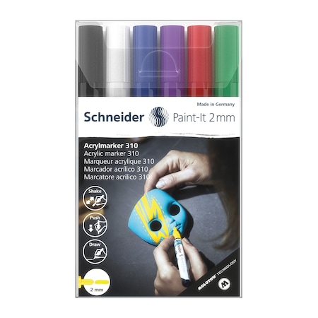 Schneider Pen Paint-It 310 Acrylic Markers, 2 mm Bullet Tip, Wallet, 6 Assorted Ink Colors 120195